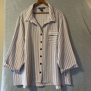 Olivia & Martin Blouse Button Up 3/4 Sleeve White/Gray Striped Women’s Sz 3X NWT